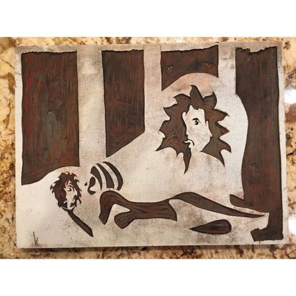 Wood‎ Carved Picture Abstract 12"x9"